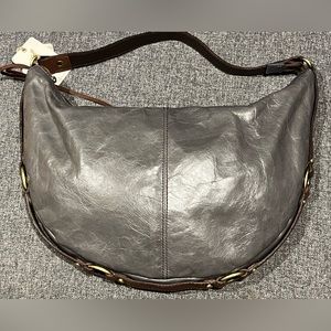 Hobo bag NWT leather graphite with brown and gold detail. Comes with cloth bag.